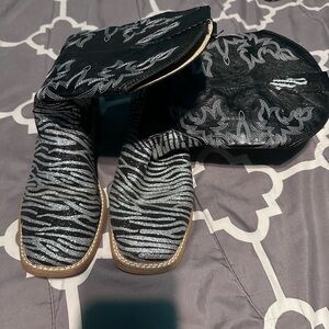 Roper Zebra Print Cowboy Boots with Silver Accents